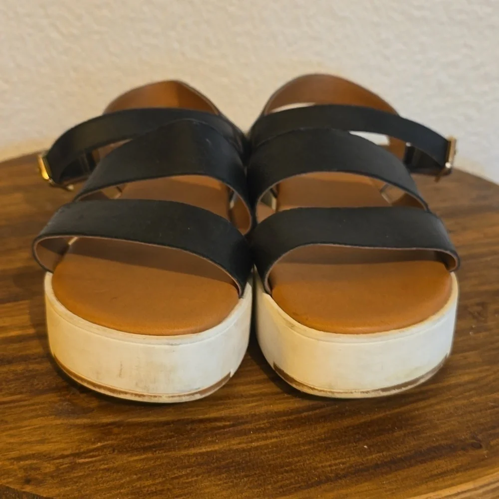 Mila Paoli Womens Black Italian Leather Platform Sandals Strappy Neutral Sz.10.5